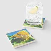 Sun Day Quoting Skript Gelbe Sonnenblumen Foto Steinuntersetzer (Seitenansicht)