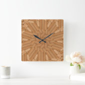 Sun Deck - Light Wooden Sunburst Quadratische Wanduhr (Zuhause)