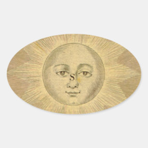 Sun Detail aus antiker Bowles Karte, ca. 1780 Ovaler Aufkleber