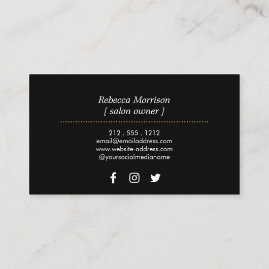 Sun Emblem Imitate Gold Spray Tanning Black Visitenkarte (Rückseite)