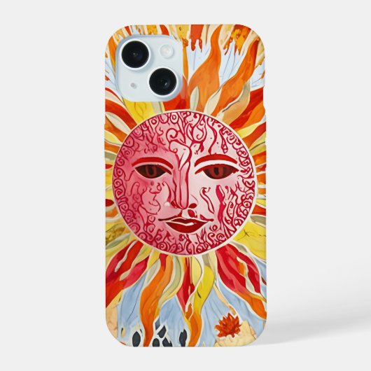 Sun Face Collage Art - Lebhaftes und warmes Design iPhone 15 Hülle (Rückseite)
