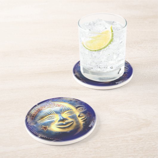 Sun Face/ Moon Face Coaster Sandstein Untersetzer (Seite)