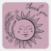 Sun Floral Boho DANK YOU Elegante Chic Dusty Rose Quadratischer Aufkleber (Vorderseite)