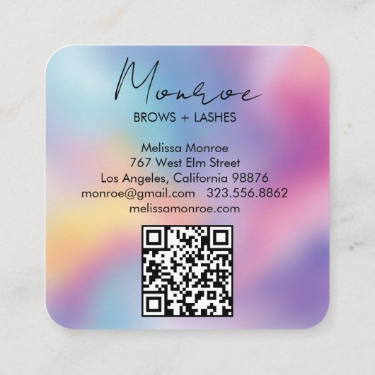 Sun Floral Boho Line Art Elegant QR Code Rainbow Quadratische Visitenkarte (Rückseite)