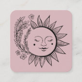 Sun Floral Boho Line Art Elegante QR Code Quadratische Visitenkarte (Vorderseite)