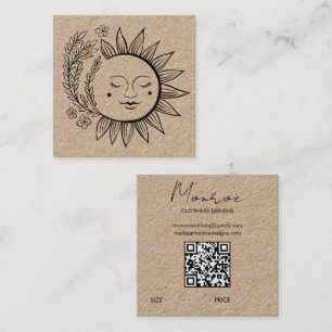 Sun Floral Boho Line Art QR Code CUSTOM Hang TAG