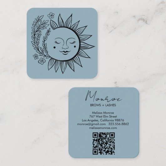 Sun Floral Boho Line Kunst, Dichtung und Musik Quadratische Visitenkarte (Vorne/Hinten)