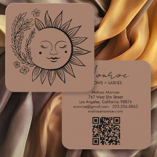 Sun Floral Boho Line Kunst, Dichtung und Musik Quadratische Visitenkarte