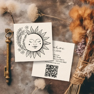 Sun Floral Boho Line Kunst, Dichtung und Musik Quadratische Visitenkarte