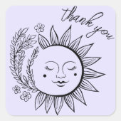 Sun Floral Boho THANK YOU Elegant Chic Pastel Quadratischer Aufkleber (Vorderseite)