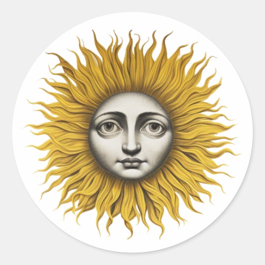 Sun Fornasetti Style Runder Aufkleber (Vorderseite)