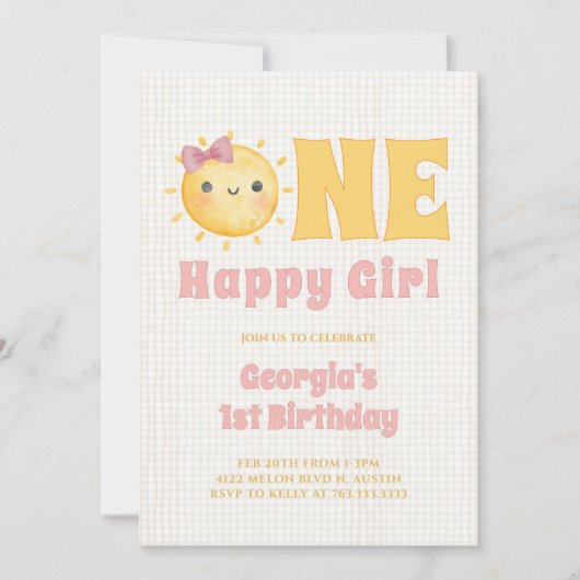 Sun Girl 1. Geburtstag Einladung (Vorderseite)
