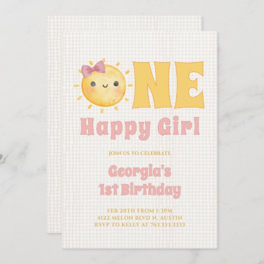 Sun Girl 1. Geburtstag Einladung (Vorne/Hinten)