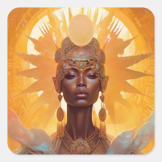 Sun Goddess Fantasy Art Quadratischer Aufkleber (Vorderseite)