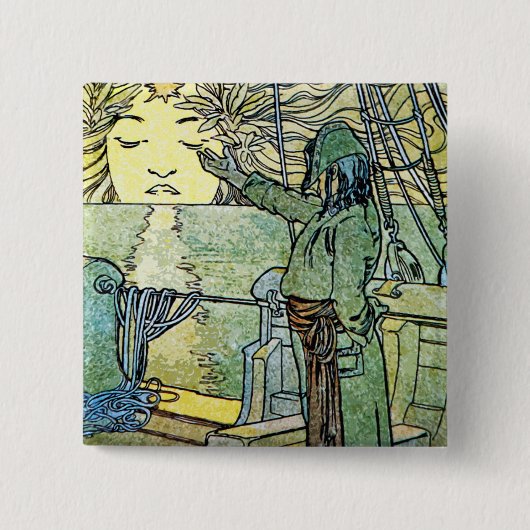 Sun Goddess von Alphonse Mucha Button (Vorderseite)