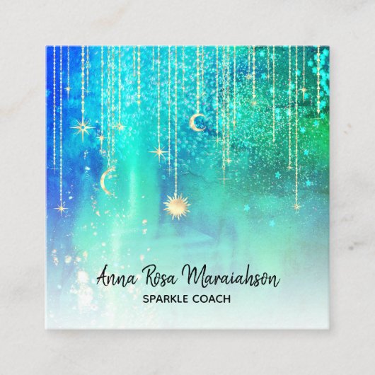 *~* Sun Gold Stars Sparkle Moon Celestimic Cosmic Quadratische Visitenkarte (Vorderseite)