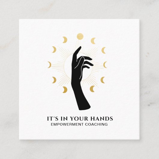 *~* Sun Hand Moon Phasing Black Gold Kosmische Ene Quadratische Visitenkarte (Vorderseite)