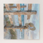 Sun Hat On Rustic Beach Fence Post Puzzle (Horizontal)