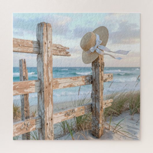 Sun Hat On Rustic Beach Fence Post Puzzle (Vertikal)
