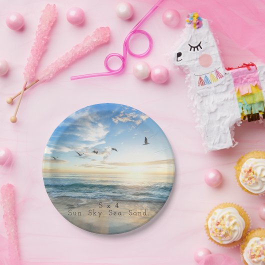 Sun. Himmel. Meer. Sand. Strand-Szene Pappteller (Party)