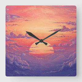 Sun Horizon - Vibrant Painterly Illustration Style Quadratische Wanduhr