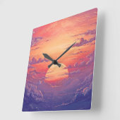 Sun Horizon - Vibrant Painterly Illustration Style Quadratische Wanduhr (Winkel)