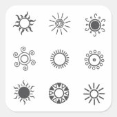 Sun-Icon-Set Quadratischer Aufkleber (Vorderseite)