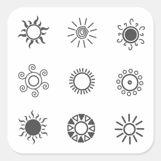 Sun-Icon-Set Quadratischer Aufkleber (Vorderseite)