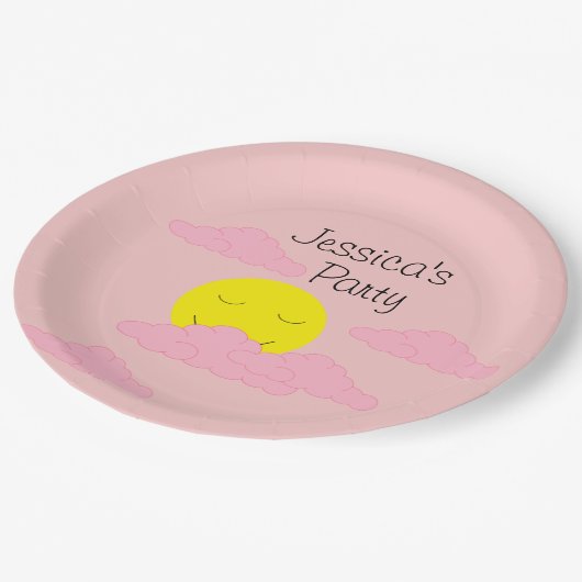 Sun in Hazy Sky: Light Pink Pappteller (Schrägansicht)