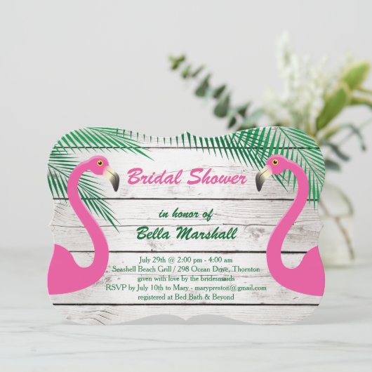 Sun Kissed Flamingo Bridal Dusche Einladung (Stehend Vorderseite)