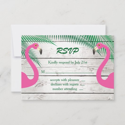 Sun Kissed Flamingo Wedding RSVP Karte (Vorderseite)