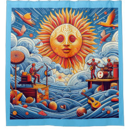 Sun-Kissed Ocean Jam: Festival Moon and Stars Duschvorhang
