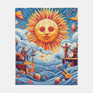 Sun-Kissed Ocean Jam: Festival Moon and Stars Fleecedecke