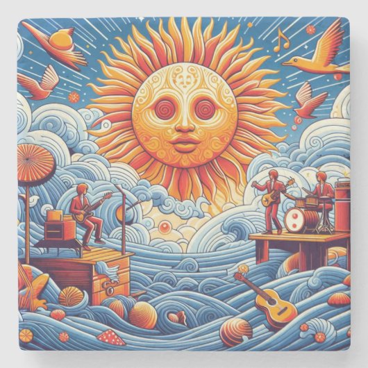 Sun-Kissed Ocean Jam: Festival Moon and Stars Steinuntersetzer (Vorderseite)