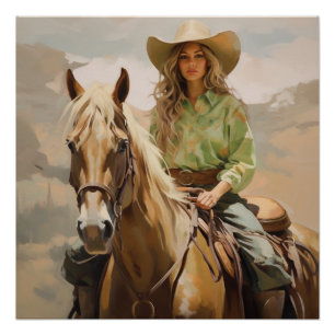 Sun-Kissed Saddles: Cowgirl Wall Art Poster