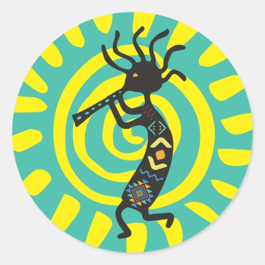Sun Kokopelli Classic Round Sticker (Vorderseite)