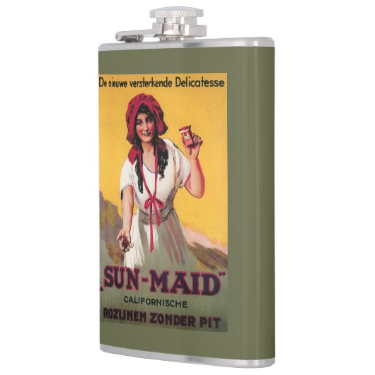 Sun-Mädchen Kalifornien-Rosinen-Plakat Flachmann (Links)