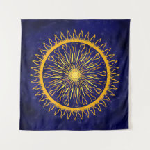 Sun Mandala Gold Orange on Celestial Blue