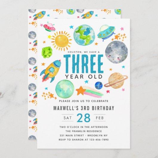 Sun Mocket Kid Birthday Party im Weltraum Einladung (Vorne/Hinten)