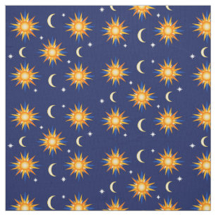 Sun-Mond-Sterne, die blaues Mitternachtsmaterial Stoff