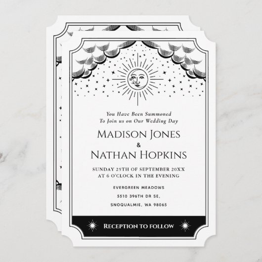 Sun & Moon Black & White Tarot Einladung zur Hochz (Vorne/Hinten)