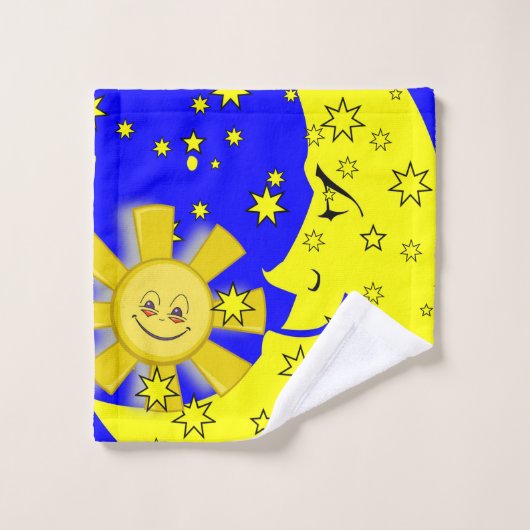Sun Moon Blue Wash Hands Badezimmer Handtuch Sets (Waschlappen)