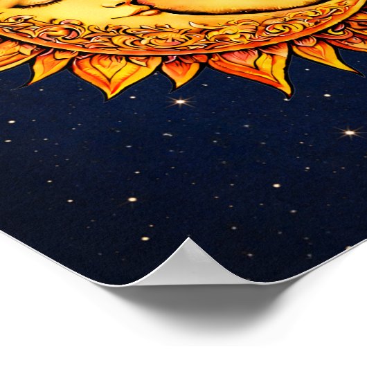 Sun Moon Boho Goddess | Celestial Face Mandala Art Poster (Ecke)