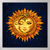 Sun Moon Boho Goddess | Celestial Face Mandala Art Poster (Vorne)