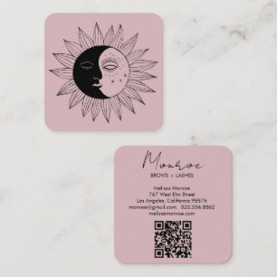 Sun & Moon Boho Line Kunst, Dichtung und Musik Quadratische Visitenkarte