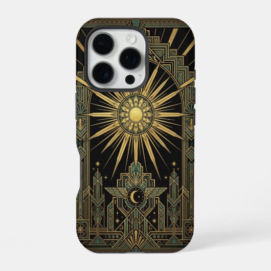Sun & Moon Deco Wings | Gold iPhone 16 Pro Case Hülle (Rückseite)