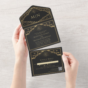Sun Moon Elegant Tarot Card QR Code Wedite Invite All In One Einladung