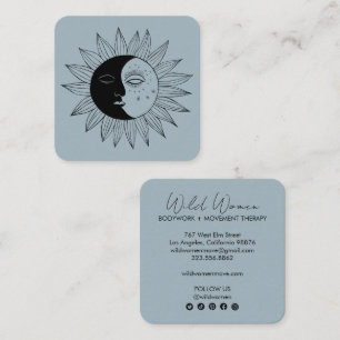 Sun & Moon Elegante Boho Line Kunst, Dichtung und Quadratische Visitenkarte