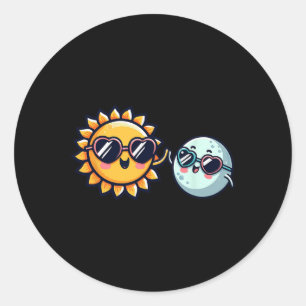 Sun Moon Friends Total Solar Eclipse 2024 Boys Gir Runder Aufkleber