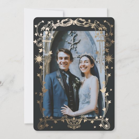 Sun & Moon Golden Ivy Ornament Einladung Hochzeit (Rückseite)